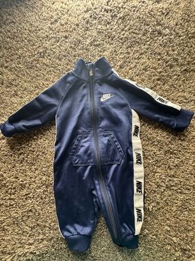 Nike Navy and White Kids Zip-Front One-Piece